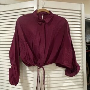 Young Fabulous & Broke burgundy, cropped,
 Button down top with Drawstring